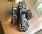Vintage antique metal cast Ornate Door Knob Backplates mortise doorknob