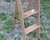 VINTAGE WOODEN FOLDING step stool ladder shabby country primitive plant stand