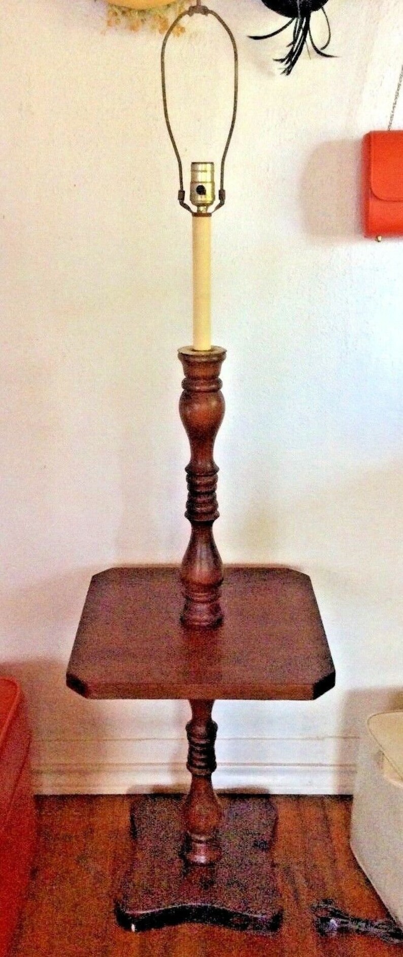 Mid Century Wood Wooden End Table Floor Lamp Vintage Retro Mcm Modern Light