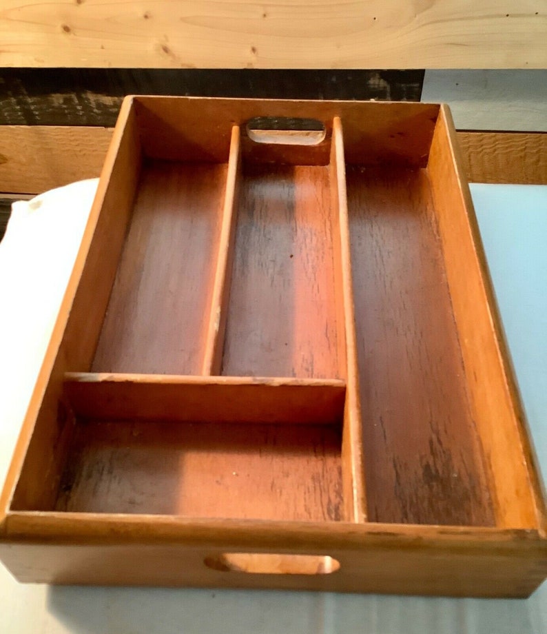 Vintage Wood Wooden Silverware Flatware Drawer Organizer Tray Etsy