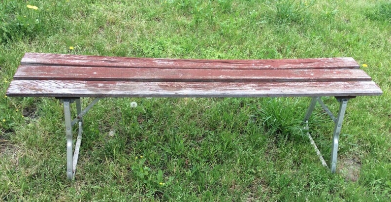 Vtg Red Cedar Color Aluminum Legs Patio Garden Bench Seat Rustic Wood Wooden