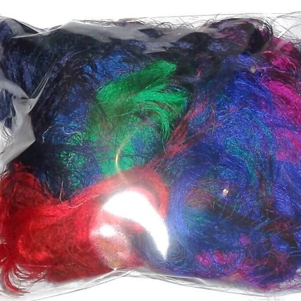 Sari Seide, weiß und gefärbt, Seidenreste, Seidenpapier, Seidenfaden, Spinnfaser, Seidenfaden, Seidenpapier, Seidenfaden, 2 Schlichten, Sari Seide