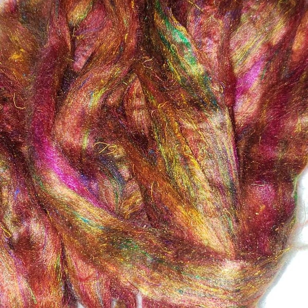 mulberry silk roving, spinning fiber, silk sliver, art yarn, needle felting,recycled sari silk, silk fusion, silk paper, autumn sunset