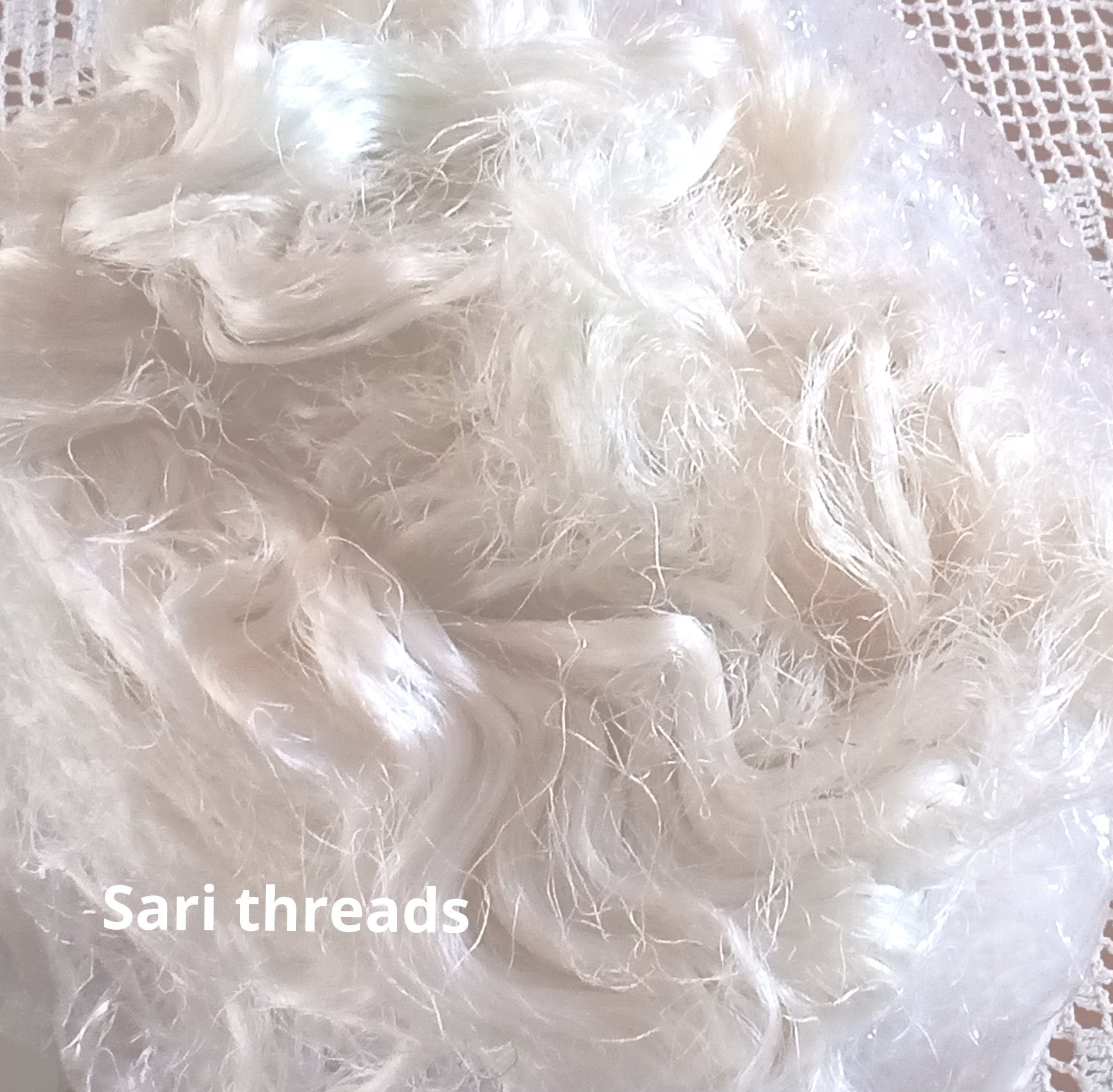 Sari Silk Threads, White and Dyed, 2 Sizes, Silk Waste, Spinning Fiber ...