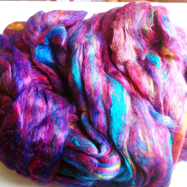 lot #06-17 pink multi- 1 oz mulberry silk roving, spinning fiber, art yarn, needle felting,recycled sari silk, silk fusion, silk paper