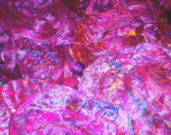 reduced lot #16-P mulberry silk roving, spinning fiber, art yarn, needle felting, tussah, sari, recycled, nuno felting, paper making