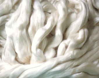 Peace Silk, white Eri Silk Top, sold by the oz, bombyx, mulberry silk, silk roving, sliver, spinning fiber, tussah,sari, nuno felting
