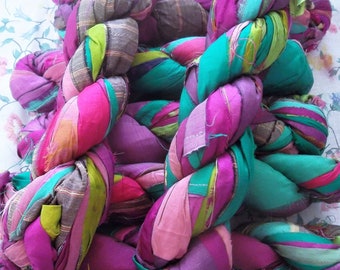 Silk ribbons 5 yards, silk yarn, quilting silk, spinning fiber, art yarn,roving, silk paper, silk fusion,braided rugs, gift ribbons