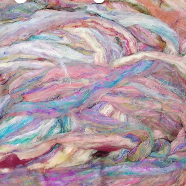 Textured mulberry silk roving, 1 oz., spinning fiber, art yarn, needle felting,tussah,sari, recycled galaxy muted textured silk roving