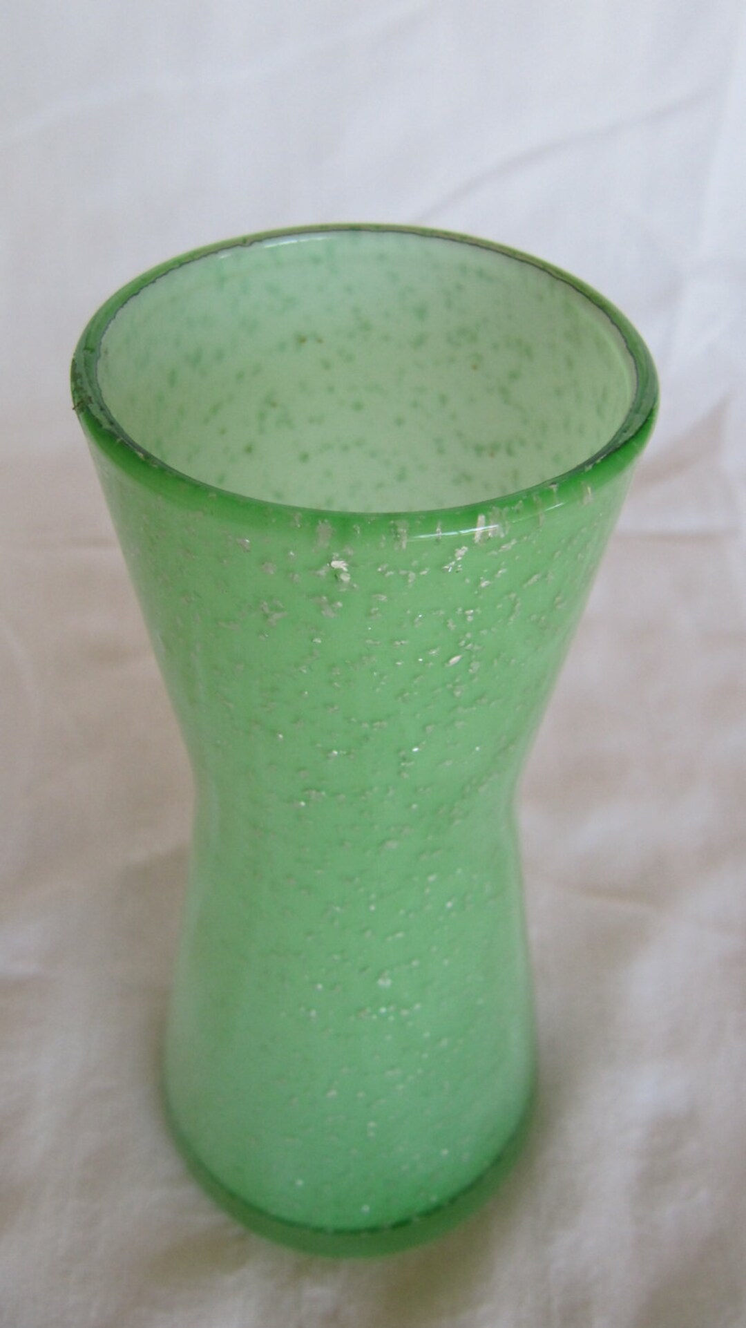 Vintage Japan Glass Vase Green Silver Sparkles Etsy
