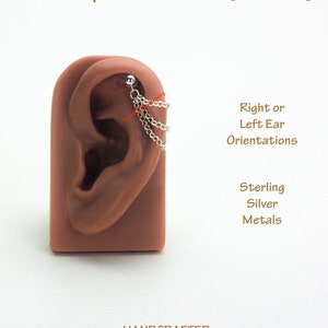 Triple Chain Cartilage Earring Single Ear Helix Sterling Silver Stud Post Bajoran Ear Drape, Fantasy Trekkie Techie Festival SciFi Show 835