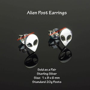 Alien Stud Earrings, Sterling Silver, Polished Black Gold Silver Stainless Steel, 20g Studs, Fantasy Sci-Fi Trekkie Cosplay Comic Con 1022