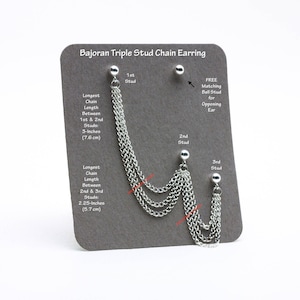 Sterling Silver Bajoran Triple 3 Multi Stud Cartilage Helix Earring Trekkie Techie Fantasy Fancy Convention Show Festival Triple Chain 573