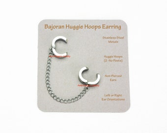 Stainless Steel Huggie Hoops Bajoran Earring, Non-Pierced Ears, Hypoallergenic Sensitive Ears Skin Single Chain No Post Trekkie Fantasy 1057