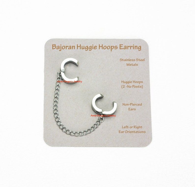 Stainless Steel Huggie Hoops Bajoran Earring, Non-Pierced Ears, Hypoallergenic Sensitive Ears Skin Single Chain No Post Trekkie Fantasy 1057 image 1