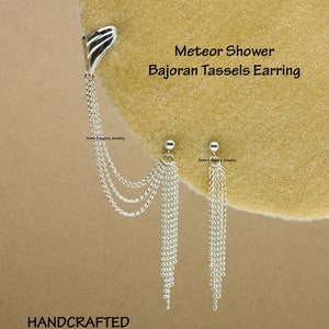 Pendientes de borlas de puño bajorano de plata, cadena triple de plata esterlina, joyería de fantasía bohemia de Trekkie, regalo profesional para festivales, 665