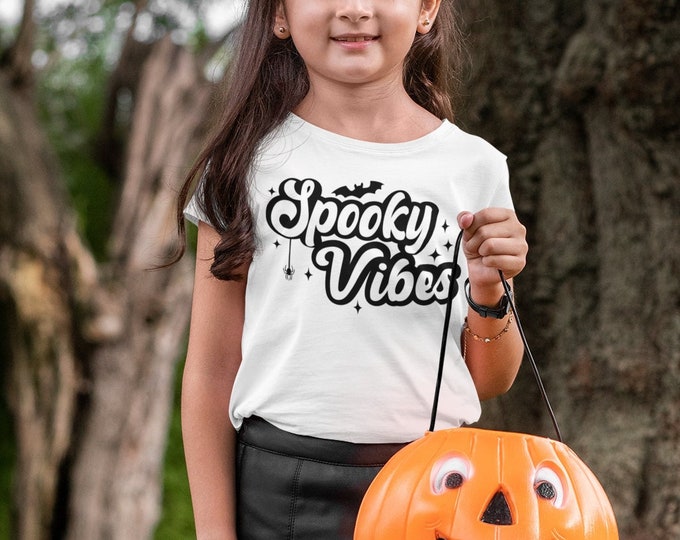 Kid's Women's Halloween Shirt- Teen Halloween shirt - Tween Halloween shirt - Spooky Vibes Trendy Halloween Shirt