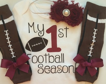 Baby Girl outfit -My 1st Football Season- baby girl outfit - football legwarmers - Newborn Football outfit - Preemie-24 month-MAROON