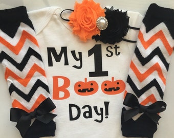 Baby Girl 1st Halloween Outfit -- Halloween baby costume outfit - my first boo day - baby girl halloween outfit - choose your pieces