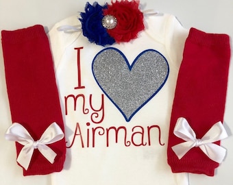 Baby Mädchen - Ich liebe meinen Flieger - Ich liebe meinen Soldaten - Ich liebe meinen Marine - Ich liebe meinen Seemann - Military Baby Mädchen - Heimkehr Outfit - Baby Mädchen