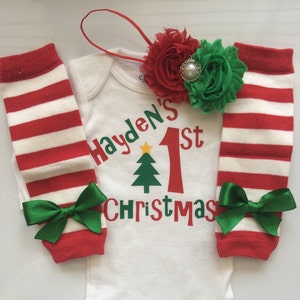 Baby Girl 1st Christmas outfit Preemie Newborn and 3 month My first Christmas Outfit personalized christmas outfit image 1