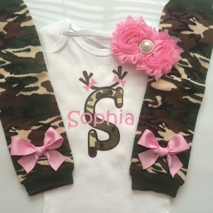 Baby Girl CAMO Hunting outfit - newborn outfit - personalized baby camo outfit - camo legwarmers--LIGHT PINK - Choose your pieces
