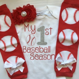 Baby Girl Baseball Outfit- My 1st Baseball Season - baseball outfit - baseball bodysuit - base ball leg warmers- choose your pieces