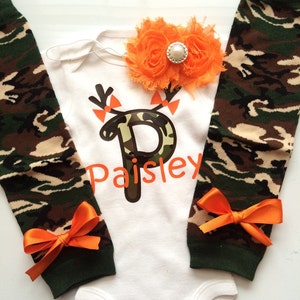 Baby Girl CAMO Hunting outfit -camo leg warmers - legwarmers - hunting baby - baby photo prop - personalized baby girl outfit