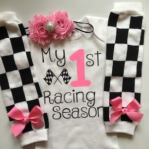 Baby Girl Race Day Outfit - My 1st Racing Season outfit- checkered outfit - personalized baby outfit - baby girl -choose your pieces