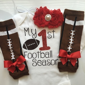 Baby Girl outfit -My 1st Football Season- baby girl outfit - football legwarmers - Newborn Football outfit - Preemie-24 month-RED