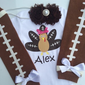 BABY girl Thanksgiving Outfit football turkey outfit football legwarmers baby girl photo prop fall baby outfit Girls thanksgiving image 1