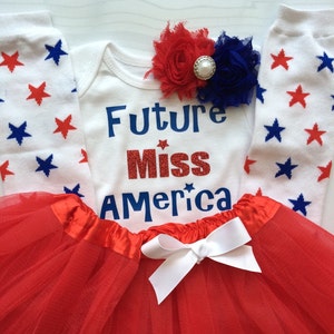 TODDLER Girl Patriotic outfit Red White Blue girl outfit Pagent Outfit Red white blue headband Toddler Girl Future Miss America image 1