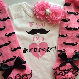 Baby Girl Outfit - Baby Valentines Day outfit -mustache outfit - valentines day- If you mustache Im a heartbreaker