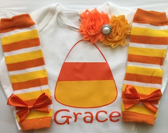 Baby Girl Fall Outfit - Baby Girl Thanksgiving outfit - Candy Corn Cutie - Pumpkin Patch photo outfit - Choose your pieces