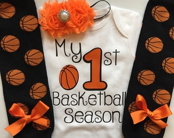 Baby Girl Basketball Outfit - My 1st Basketball Season outfit- Basketball legwarmers - basketball baby outfit - baby girl photo prop