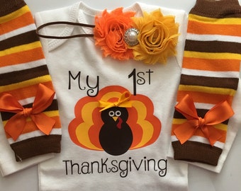 Baby girl Thanksgiving outfit - Baby girl fall outfit - baby turkey outfit -pumpkin patch outfit - My first Thanksgiving- Preemie, Newborn
