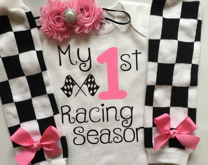 Baby Girl Race Day Outfit - My 1st Racing Season outfit- checkered outfit - personalized baby outfit - baby girl -choose your pieces