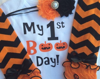 Baby Girl 1st Halloween Outfit - Halloween baby costume outfit - my first boo day -newborn halloween outfit