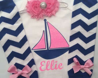 Baby Girl Sailing Outfit - Boating outfit - Baby girl clothes- infant girl sail boat- personalized baby - newborn girl sailboat -