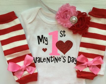 INFANT Girl 1st Valentine's Day Outfit - preemie-3 month- baby girl photo prop - personalized baby outfit - valentine's headband