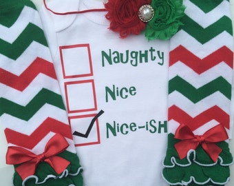 Baby girl Christmas Outfit - baby christmas photo outfit - funny christmas outfit -Nice-ish