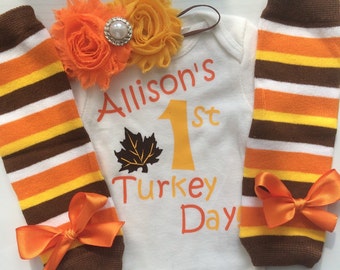 INFANT girl Thanksgiving outfit - Baby girl fall outfit - baby fall clothes -pumpkin patch outfit - My first Thanksgiving- Preemie, Newborn