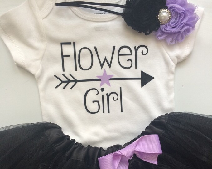 Flower Girl Shirt - Flower Girl Gift - Wedding Party gift- Flower girl dress--3 piece set - lavender and black