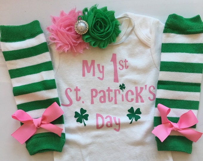 Infant baby girl 1st St. Patricks Day Outfit- Newborn 1st St Patrick's day- Baby girl st patricks day outfit - St Patricks legwarmers