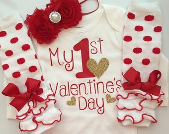 Baby Girl Outfit - Baby Valentines Day outfit - valentines photo shoot prop - My 1st Valentines Day - baby infant valentines