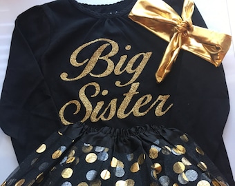 Big Sister outfit - Big sister shirt - black and gold - big sis clothes - Girls Big sister outfit