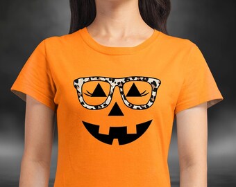 Kid's Jack-o-lantern Halloween Shirt- Teen Halloween shirt - Girl's Halloween - Pumpkin with glasses YOUTH sizes