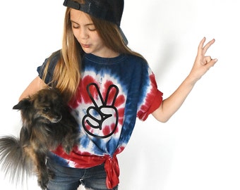 Girl's 4th of July tie dye shirt- red white and blue shirt- kids summer shirt - peace - tie dye shirt - kids