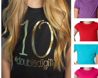 Girls 10th birthday shirt - 10 year old shirt - #doubledigits - 10th birthday t-shirt - 10 years shirt