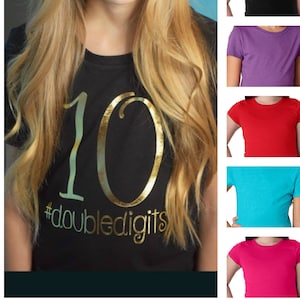 Girls 10th birthday shirt - 10 year old shirt - #doubledigits - 10th birthday t-shirt - 10 years shirt